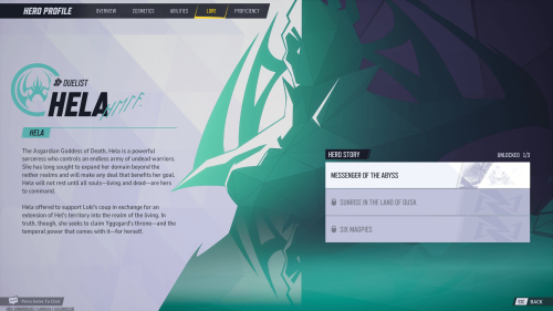 Hero Lore screenshot of Marvel Rivals video game interface.