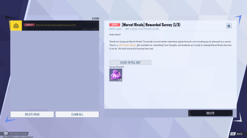 Notifications screenshot of Marvel Rivals video game interface.