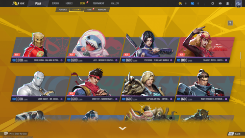 Store Costumes screenshot of Marvel Rivals video game interface.