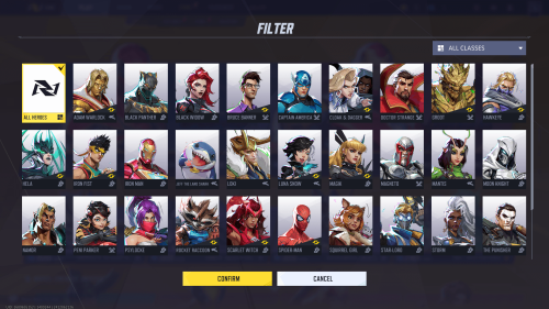Store Filter screenshot of Marvel Rivals video game interface.