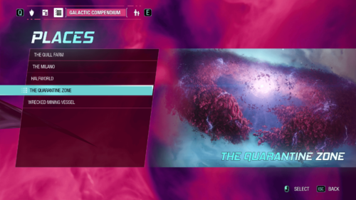 Compendium screenshot of Marvel’s Guardians of the Galaxy video game interface.