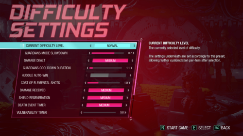 Difficulty screenshot of Marvel’s Guardians of the Galaxy video game interface.