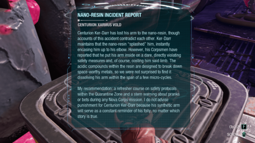 Lore screenshot of Marvel’s Guardians of the Galaxy video game interface.