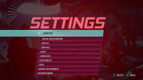 Settings screenshot of Marvel’s Guardians of the Galaxy video game interface.