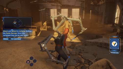 Hint screenshot of Marvel’s Spider-Man 2 video game interface.