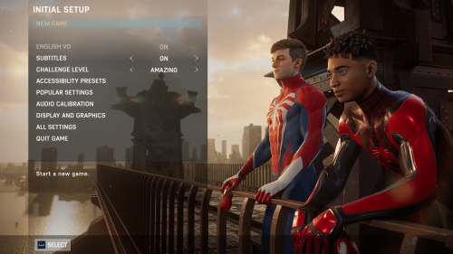 Settings screenshot of Marvel’s Spider-Man 2 video game interface.