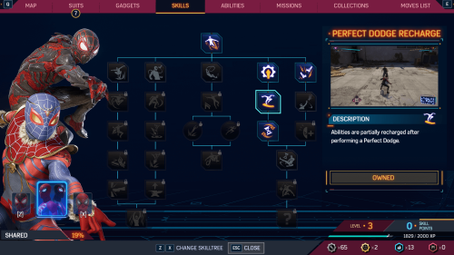 Skill Tree screenshot of Marvel’s Spider-Man 2 video game interface.