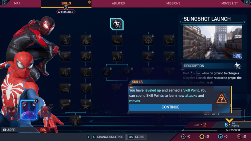 Skill Tree screenshot of Marvel’s Spider-Man 2 video game interface.
