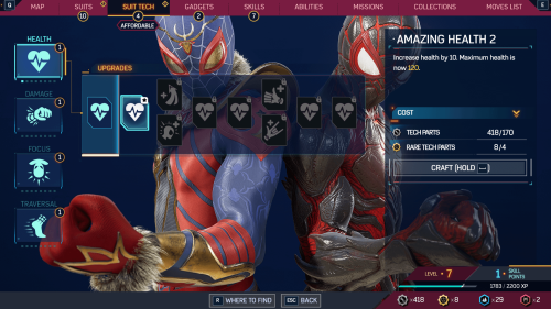 Tech screenshot of Marvel’s Spider-Man 2 video game interface.
