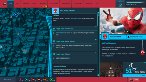 Activities screenshot of Marvel’s Spider-Man video game interface.