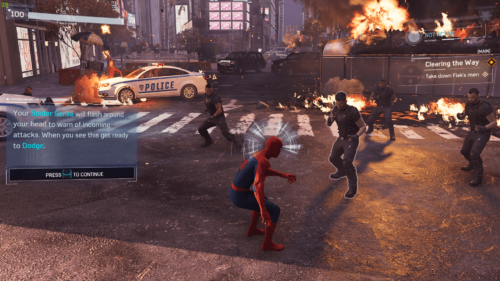 Hint screenshot of Marvel’s Spider-Man video game interface.