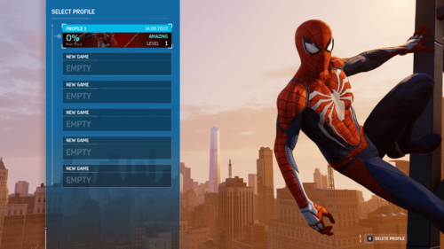 Save Slot screenshot of Marvel’s Spider-Man video game interface.