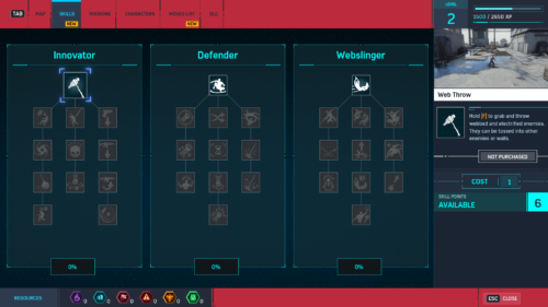 Skill Tree screenshot of Marvel’s Spider-Man video game interface.