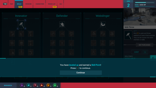 Skill Tree screenshot of Marvel’s Spider-Man video game interface.