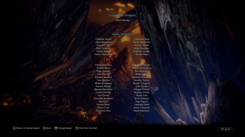 Credits screenshot of Monster Hunter: World video game interface.