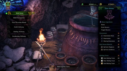 Elder Melder screenshot of Monster Hunter: World video game interface.