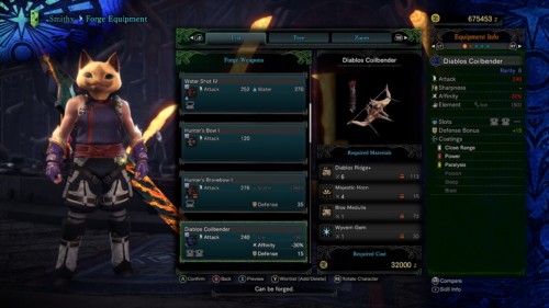 Equipment info screenshot of Monster Hunter: World video game interface.