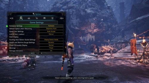Game settings screenshot of Monster Hunter: World video game interface.