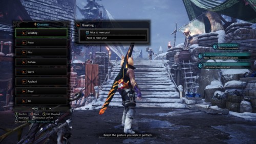 Gestures screenshot of Monster Hunter: World video game interface.