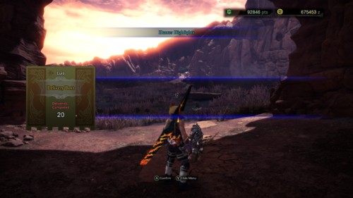 Hunter highlights screenshot of Monster Hunter: World video game interface.