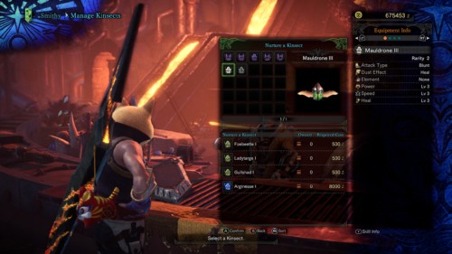 Kinsect elements screenshot of Monster Hunter: World video game interface.