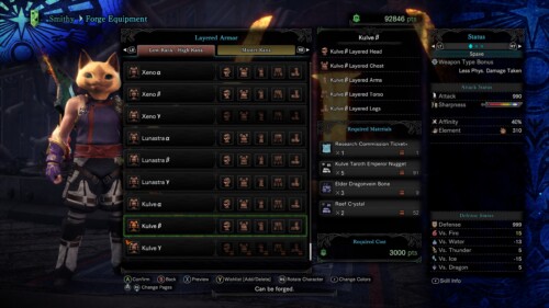 Layered armor screenshot of Monster Hunter: World video game interface.