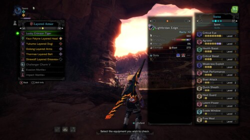 Layered armor screenshot of Monster Hunter: World video game interface.