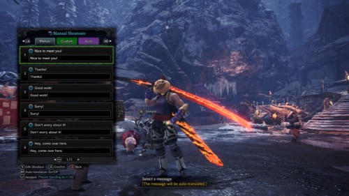 Manual shoutouts screenshot of Monster Hunter: World video game interface.