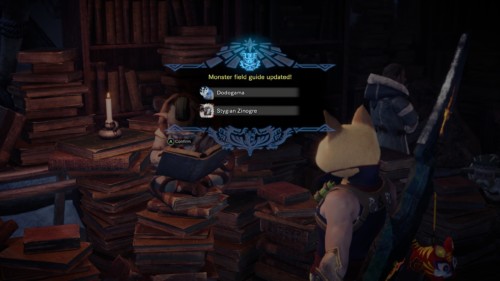Monster field guide updated screenshot of Monster Hunter: World video game interface.