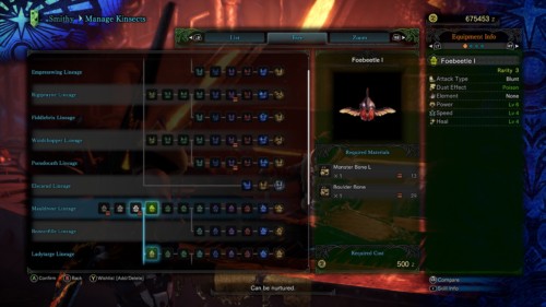 Nurture a kinsect screenshot of Monster Hunter: World video game interface.