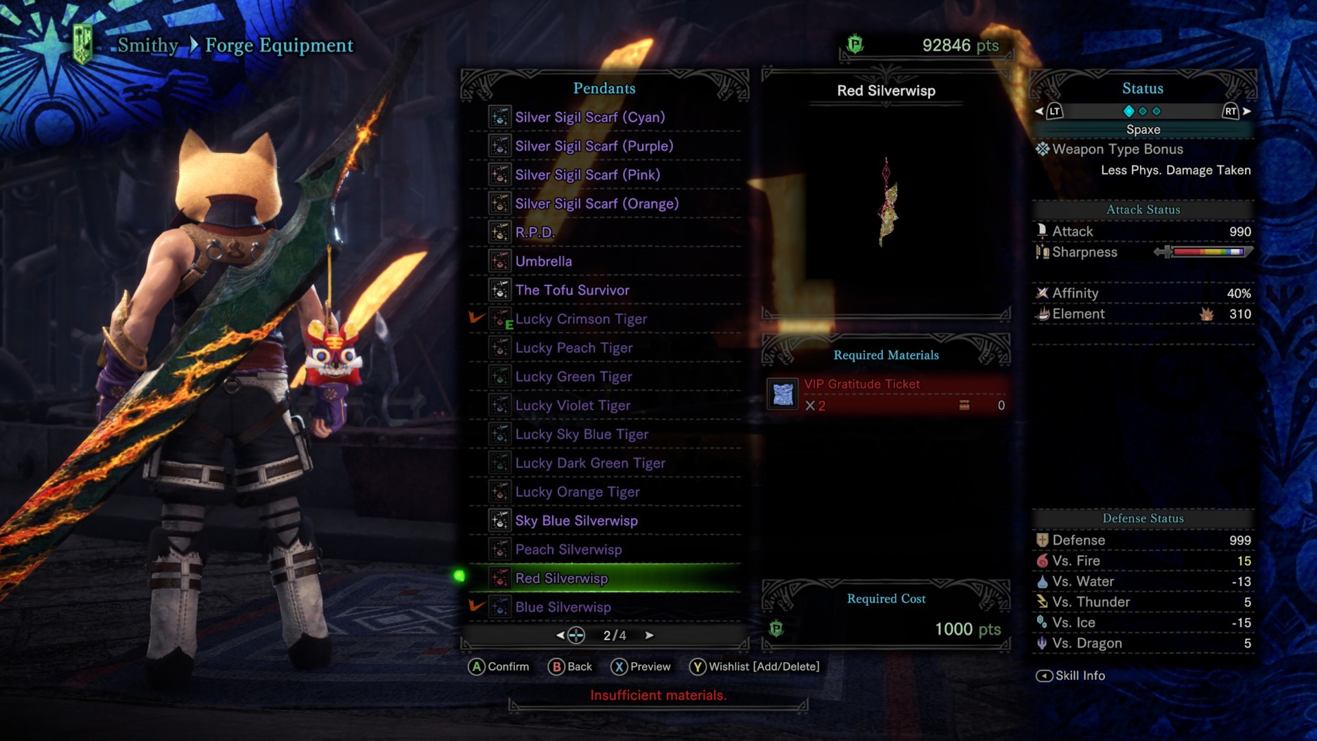 Pendants screenshot of Monster Hunter: World video game interface.