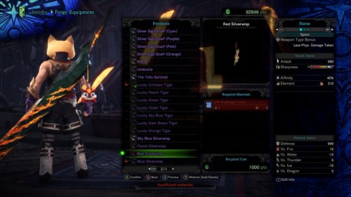 Pendants screenshot of Monster Hunter: World video game interface.