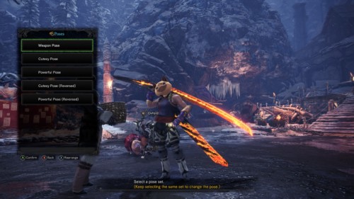 Poses screenshot of Monster Hunter: World video game interface.