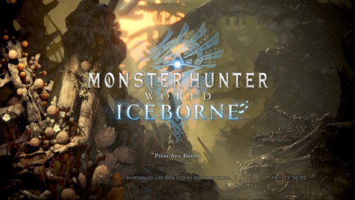Press any button screenshot of Monster Hunter: World video game interface.