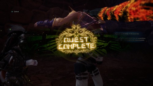 Quest complete screenshot of Monster Hunter: World video game interface.