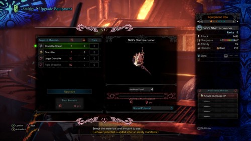 Required materials screenshot of Monster Hunter: World video game interface.