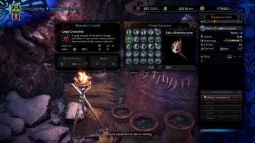 Sealing alchemy screenshot of Monster Hunter: World video game interface.