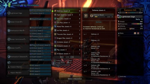 Set decorations screenshot of Monster Hunter: World video game interface.