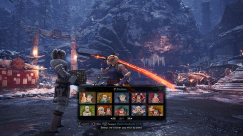 Stickers screenshot of Monster Hunter: World video game interface.