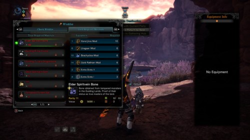 Total required materials screenshot of Monster Hunter: World video game interface.