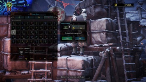 Transaction item screenshot of Monster Hunter: World video game interface.