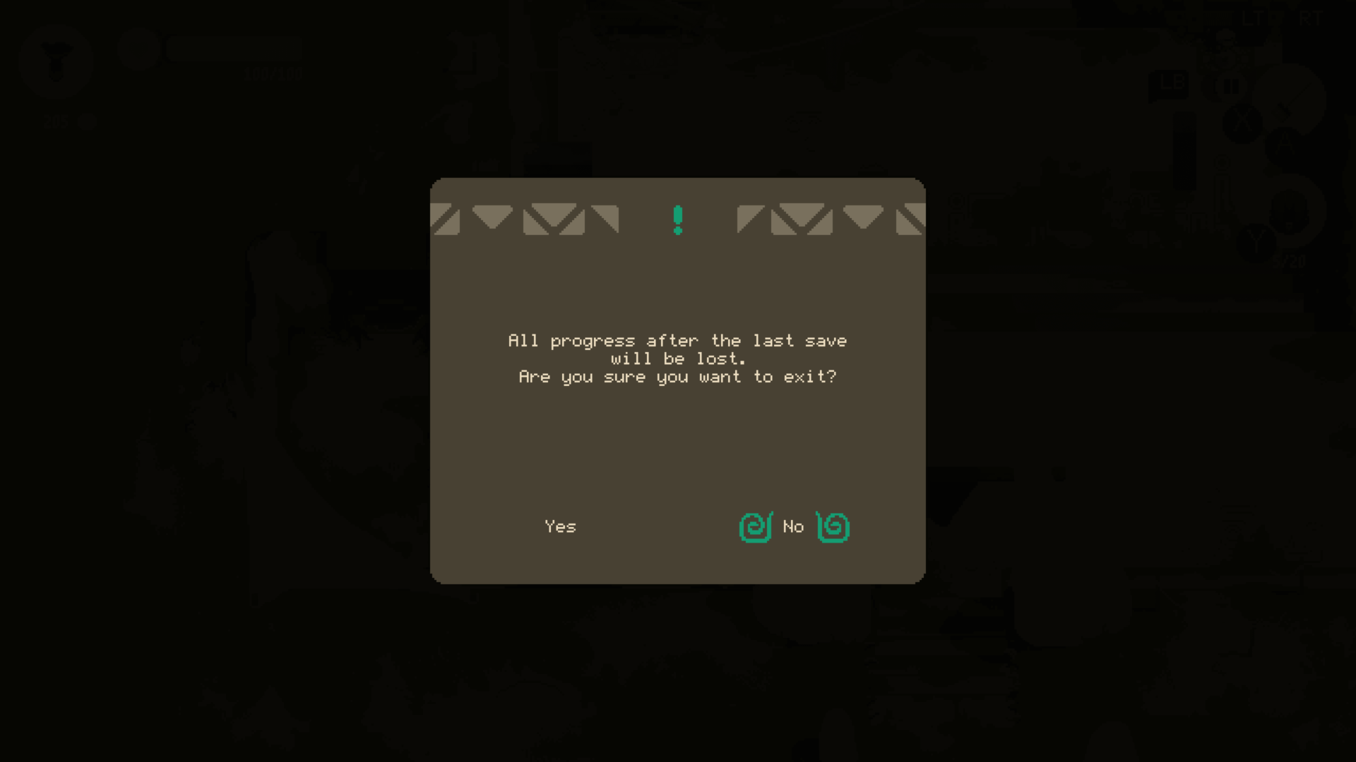 Want to exit screenshot of Moonlighter video game interface.