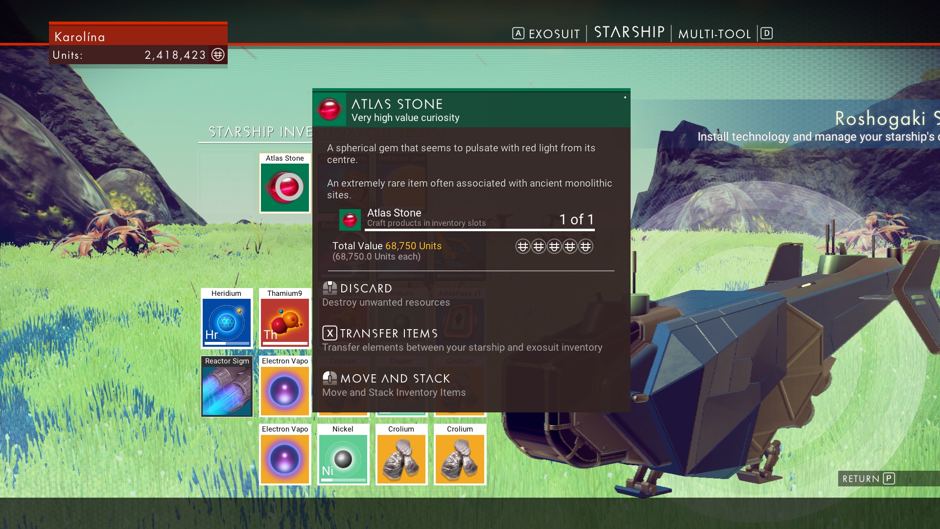 Inventory screenshot of No Man’s Sky video game interface.