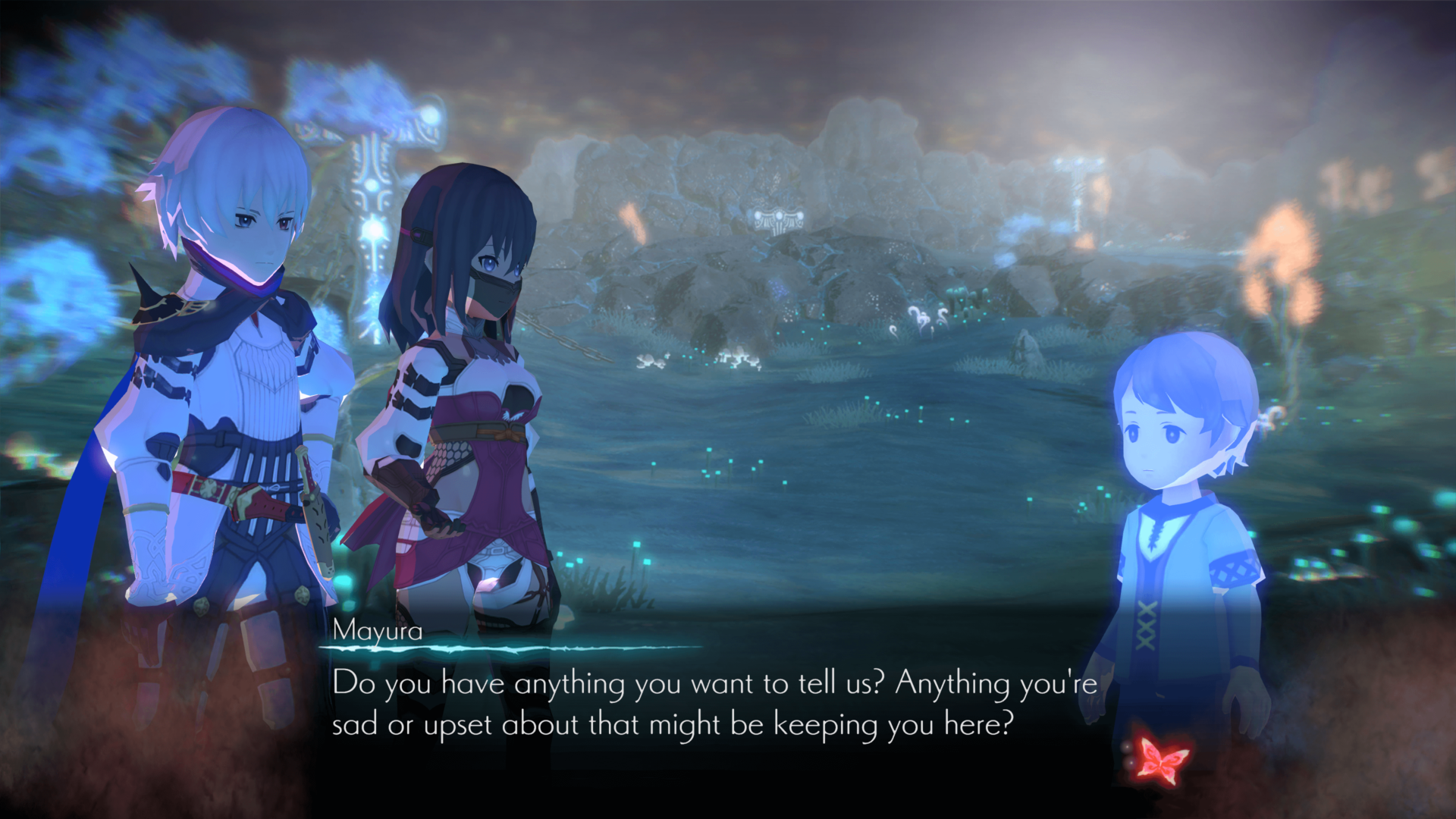 Dialogue screenshot of Oninaki video game interface.