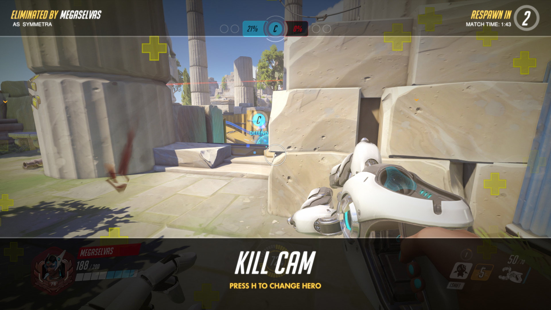 Kill cam screenshot of Overwatch video game interface.