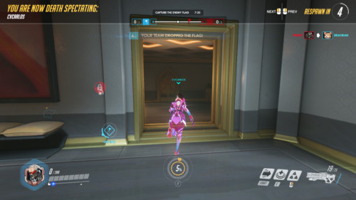 Spectating screenshot of Overwatch video game interface.
