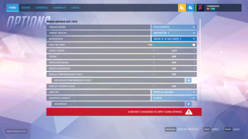 Video screenshot of Overwatch video game interface.