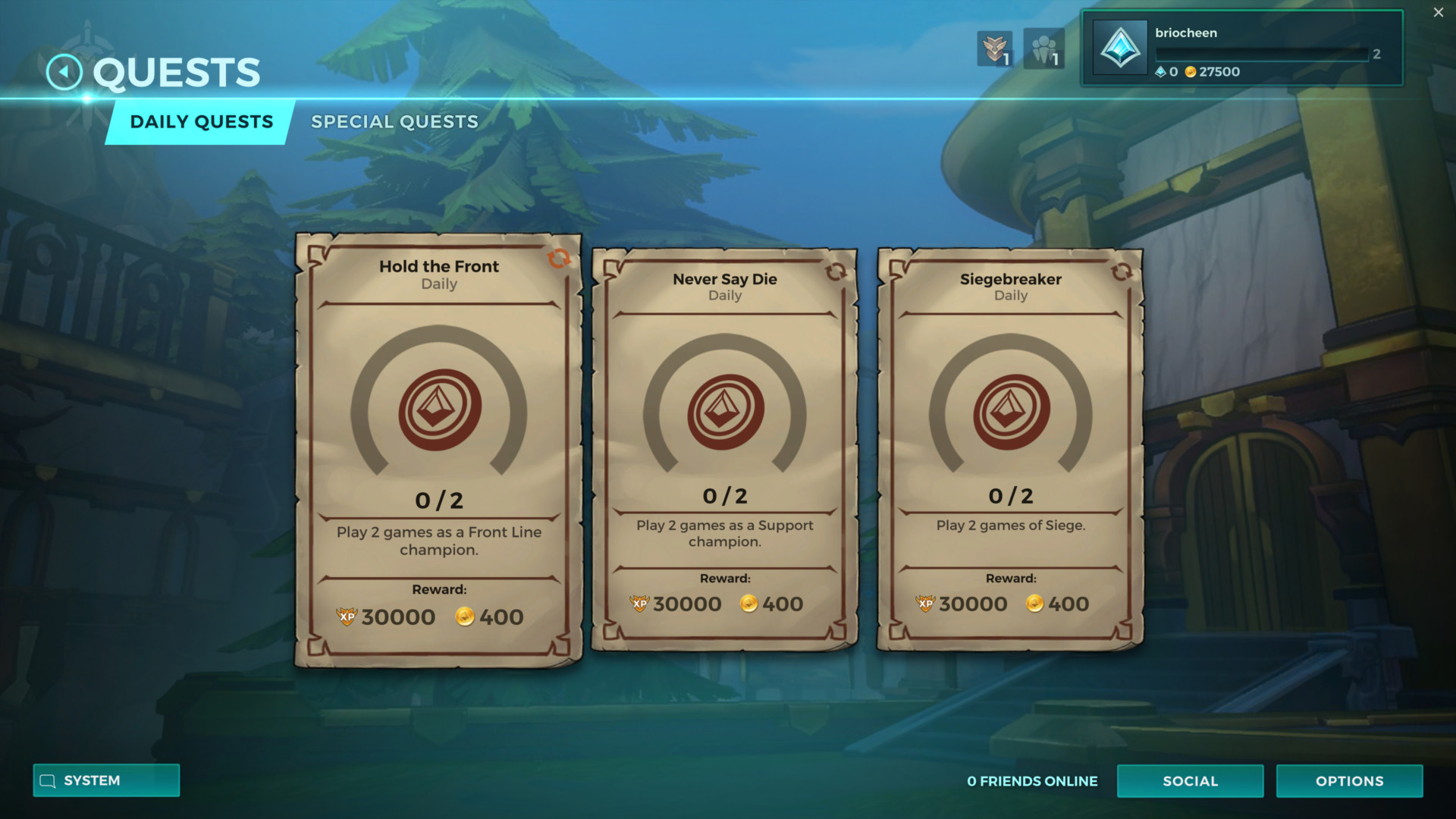 Daily quests screenshot of Paladins: Champions of the Realm video game interface.