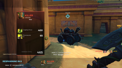 Death recap screenshot of Paladins: Champions of the Realm video game interface.
