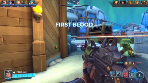 First blood screenshot of Paladins: Champions of the Realm video game interface.